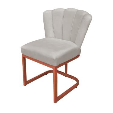 Imagem de Cadeira Flor para Consultório Veludo Bege Base de Ferro Cobre - Vallisa Decor