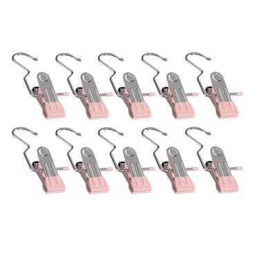 Imagem de RANIT 10 peças de clipe giratório de aço inoxidável que economiza espaço, prendedor de roupa multifuncional para casa, prateleiras de secagem de roupas (rosa)