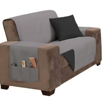 Imagem de Protetor De Sofá Impermeável Dupla Face 2 Lugares King Microfibra - Cinza-preto
