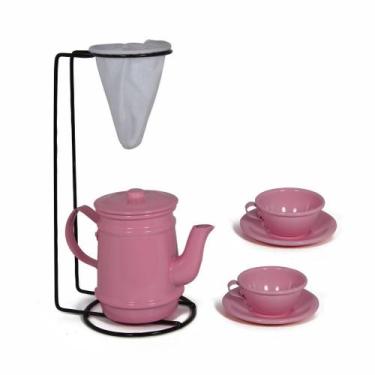 Imagem de Kit Bule Com Suporte Para Coador + Mini Xícaras - Rosa - Alumínios e C