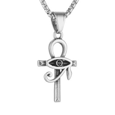 Imagem de STWTR Colar de cruz com pingente de olho de Hórus de aço inoxidável masculino e feminino amuleto da sorte, joia protetora egípcia antiga, Standard, Aço inoxidável, Sem Pedra Preciosa