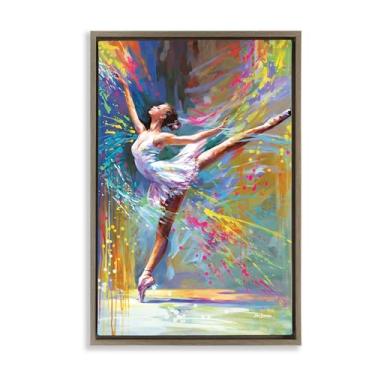 Imagem de Stupell Industries Design de arte de parede em tela emoldurada Ballerina with Modern Splash Brown Floater por Leon Devenice, 43 x 63 cm