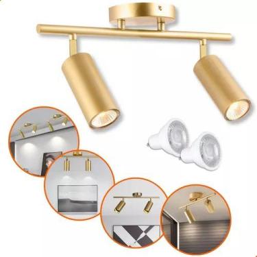 Imagem de Luminária Dupla Led Spot Teto Gold  Lâmpadas Gu10 Iluminação Branco Ne