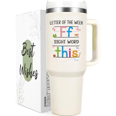 Imagem de Qtencas Presentes para professores de creche, presente de agradecimento ao professor para mulheres, copo de viagem pré-escolar com palavras à vista, volta às aulas de estudantes, presente de