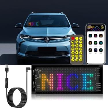 Imagem de Luz dinâmica de olhos de diabo para carros, tela de janela flexível programável de 9,2 cm x 37,4 cm para carro, painel de exibição flexível ultrafino LED lâmpada colorida inteligente