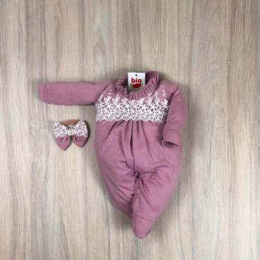 Imagem de Macacão bebê menina Olívia rendado com pérolas macio e confortável - A