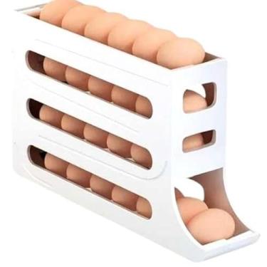 Imagem de Organizador e Dispensador de Ovos para Geladeira, 3 Níveis, Branco