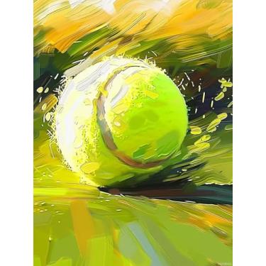 Imagem de HMDIIMGE Kits engraçados de pintura de diamante de tênis para adultos, kit de arte de pintura de diamante esportivo com bola para adultos, pintura completa com pontos de diamante para iniciantes,