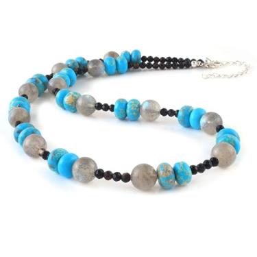 Imagem de Vatslacreations Colar gargantilha feminina com contas, joia de praia boho colorida, colar de surfista de pedra natural com fecho lagosta de prata esterlina 925 e corrente ajustável, 50 CM, Gema