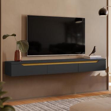 Imagem de Rack Susp Uno p/ Tvs Até 65 Pol 180cm 2 Portas Preto/Cedro - Olivar Móveis