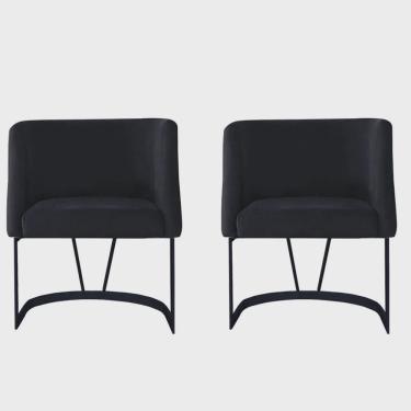 Imagem de Kit 02 Poltrona Cadeira Aurora Luxo Confort Industrial Ferro Preto Suede Preto - Ahz Móveis