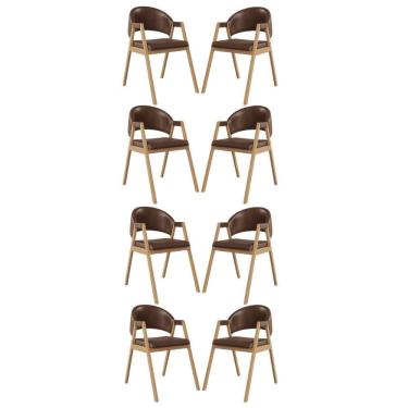 Imagem de Kit 8 Cadeiras Mesa Jantar Suellen Versátil Reforçada Corino Marrom Escuro