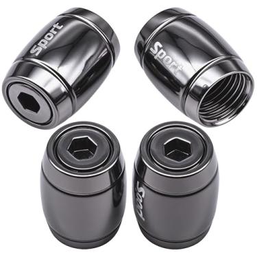 Imagem de MEAJOO Tampas de haste de válvula de pneu esportivo antirroubo, 4 peças, tampas de válvula de pneu de cilindro elíptico universal de aço inoxidável com vedação de borracha de anel O para carros, caminhões, motocicletas, bicicletas (titânio preto)