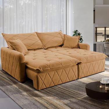 Imagem de Sofá 3 lugares Cama inBox Sublime com Assento Retrátil e Encosto Reclinável em Boucle - 200cm de Largura