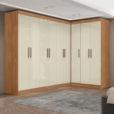 Imagem de Guarda-roupa Modulado de Canto 9 Portas e 2 Gavetas Paris Cinamomo/Off White