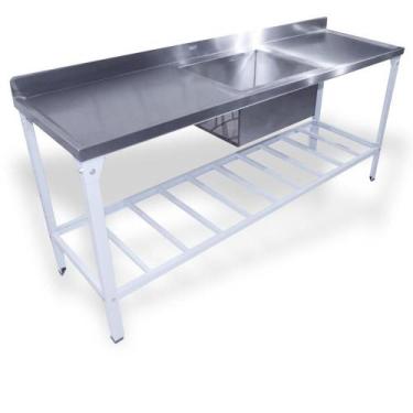 Imagem de Mesa pia aço inox industrial com paneleiro e uma cuba 1,90x0,55 innal
