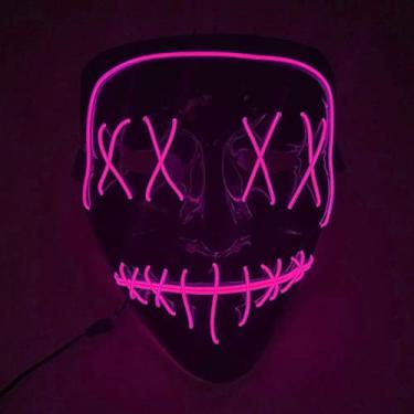 Imagem de JIAOZI Máscara de Halloween, máscara de LED com luz de LED, máscara assustadora para festivais, cosplay, fantasia de Halloween, baile de máscaras (rosa)