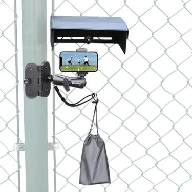 Imagem de Suporte magnético para poste de telefone para Mevo Start - instalação rápida, ajustável em 360° com sombra climática - compatível com iPhone 14/13/12, GoPro Hero 12/11 - para cerca esportiva, quadra