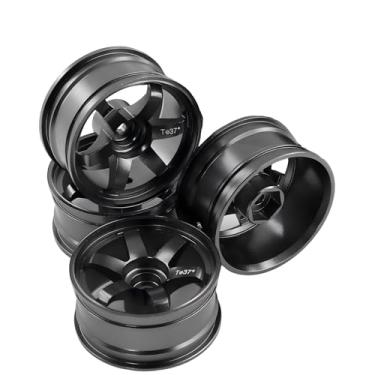 Imagem de Chanjorlin 1/10 RC On Road Drift Wheels Rims Hex 12mm Alloy Aluminum Rally Racing Hubs for 1:10 Scale Touring Street Car Tires Tyres Tamiya TT01 TT02 A959 PTG2 HPI KYOSHO HSP XV02 XV01 4PCS (Black)