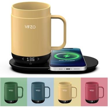 Imagem de VFZO Caneca inteligente de controle de temperatura de 473 ml, tela de LED para caneca de café autoaquecida, vida útil da bateria de 180 min - Carregador rápido sem fio de até 65 °C, design aprimorado,