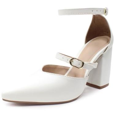 Imagem de Scarpin Re&Ton Confortável Salto Médio Grosso SC13 (Branco, BR, Adulto, Numérico, 36)