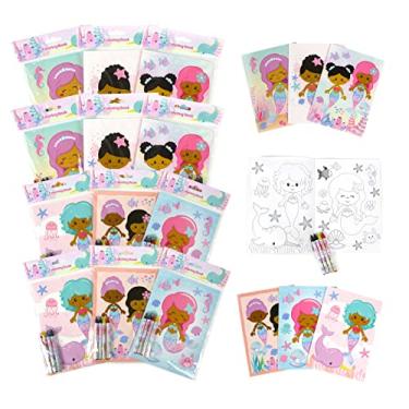 Imagem de Livros de colorir Rainbow Sereia com giz de cera para festa, conjunto de 12