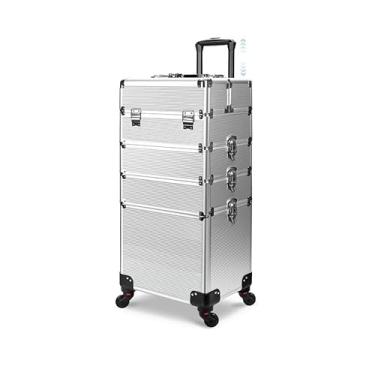 Imagem de Maleta de Maquiagem Profissional ABS Completa 4 Andar Alumínio Prata
