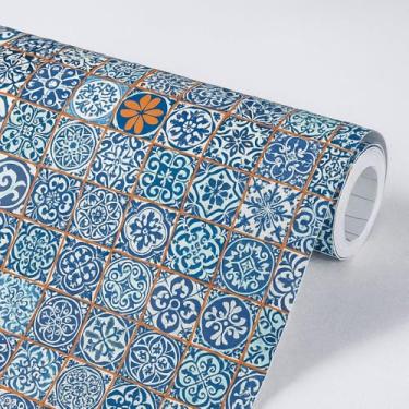 Imagem de Papel de Parede Adesivo Lavável Azulejo Português Azul