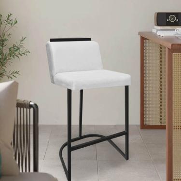 Imagem de Kit 04 Banquetas Com Encosto Confort Bistrô Cozinha Ferro Preto Sintético Branco Amey Decor