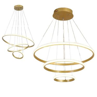 Imagem de Lustre Pendente Led 3 Em 1 Luminaria Aneis Perfil Infinito Arco Ajustavel Regulavel Ambiente