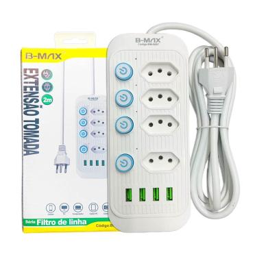 Imagem de Filtro De Linha Com Usb 2.1a Extensao 4 Tomadas B-max 2m