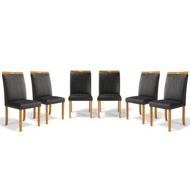 Imagem de Kit Com 6 Cadeiras Maiara Madeira Maciça Estofadas Para Mesa De Jantar Courino Preto 503