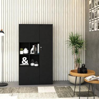 Imagem de Armário Alto Com Nicho E 03 Portas 161,5x90x42cm Preto Onix