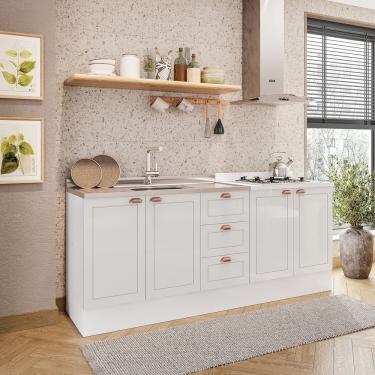 Imagem de Cozinha Pérola Com Rodapé 2 Peças Balcão 2 Gavetas 3 Portas E Balcão 2 Portas Yescasa Branco
