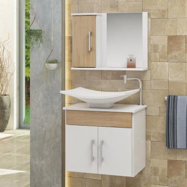 Imagem de Conjunto Gabinete Banheiro 3 Portas Bali - Freijó Amadeirado - Bege