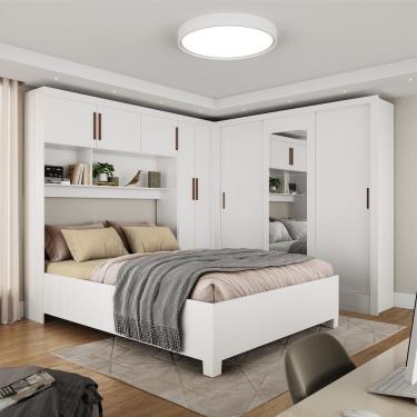 Imagem de Guarda-roupa Casal Modulado 5 Portas Com Cama Santiago 3 Portas Com Espelho 5 Gavetas Branco