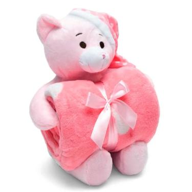 Imagem de Manta E Bichinho Pelúcia Buettner Baby Microfibra Teddy Com Touca Rosa