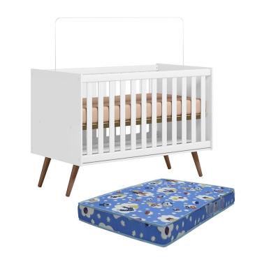 Imagem de Berço Mini Cama Q Encanto Retrô Branco Acetinado Com Colchão Baby Physical - Qmovi Branco Acetinado