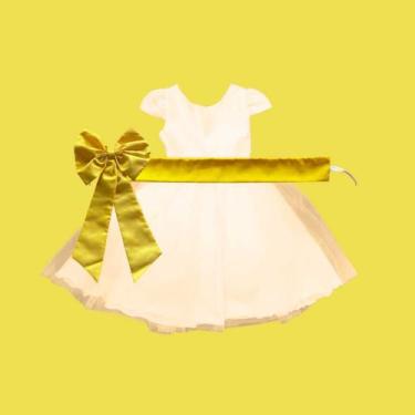 Imagem de Vestido longo Off White com Faixa e Laço AMARELO ESCURO Infantil Festa