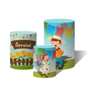 Imagem de Trio Capas Para Cilindro Versátil Festa Junina Infantil Crianças Arrai