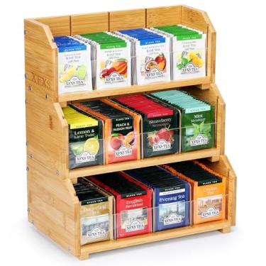 Imagem de XFXS Organizador De Saquinhos Chá, Caixa Bambu Empilhável 3 Camadas, Armazenamento, Suporte Madeira Com 12 Compartimentos, Natural E Acrílico Para Bancada, Armário Cozinha Despensa (3 Camadas 01)