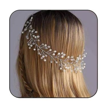 Imagem de Brishow Bride Bride Acessórios de cabelo de noiva com cristal para casamento e pérolas para mulheres e meninas, Prata