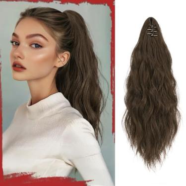 Imagem de SOFEIYAN Extensão De Rabo Cavalo Sofeiyan, 16" Cacheado, Ondulado, Grampo Garra, Extensões Cabelo Pequenas Em Peruca, Rabos Fofos, Grampos Mandíbula Para Mulheres, Peruca Sintética, Marrom
