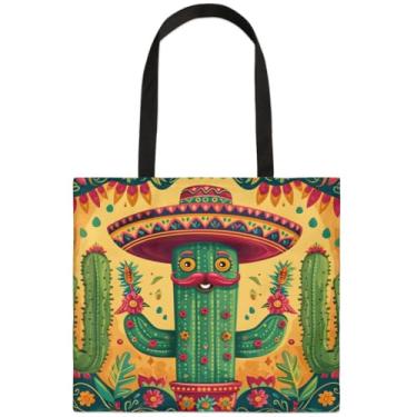Imagem de TKBXAEG Bolsa de mão Mr. Beard Cactus de lona para mulheres e homens bolsa de ombro reutilizável bolsa de compras de pano de compras com alças bolsa de presente portátil (49,5 cm x 45,5 cm), Mr. Cacto