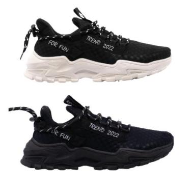 Imagem de Kit 2 Tênis Masculino Rekoba Live For Fun Original, Preto, Branco, 40