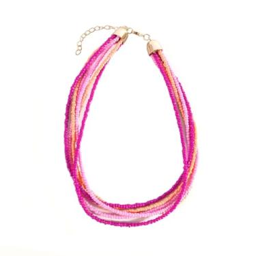 Imagem de Azusa Sun Colares rosa para mulheres, gargantilha colorida com contas de sementes, colar em camadas, boêmio, havaiano, feriado, aniversário, verão, praia, joias, presente, One size, Resina, Sem Pedra