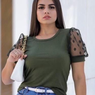 Imagem de Blusa tule feminina manga curta princesa - Filó Modas, p, Azul