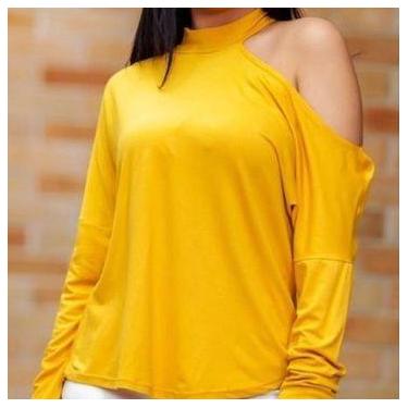 Imagem de Blusa Moda Feminina Gola Alta Recorte No Ombro Manga Longa Viscolycra 