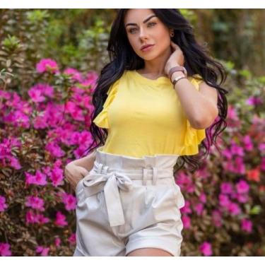 Imagem de Blusa tshirt babado manga curta tecido viscolaycra - filo modas, Amare