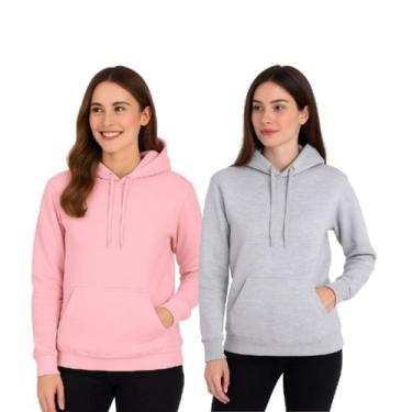Imagem de Kit 2 Moletons Feminino Confortável Blusa de Frio Algodão Canguru - M.